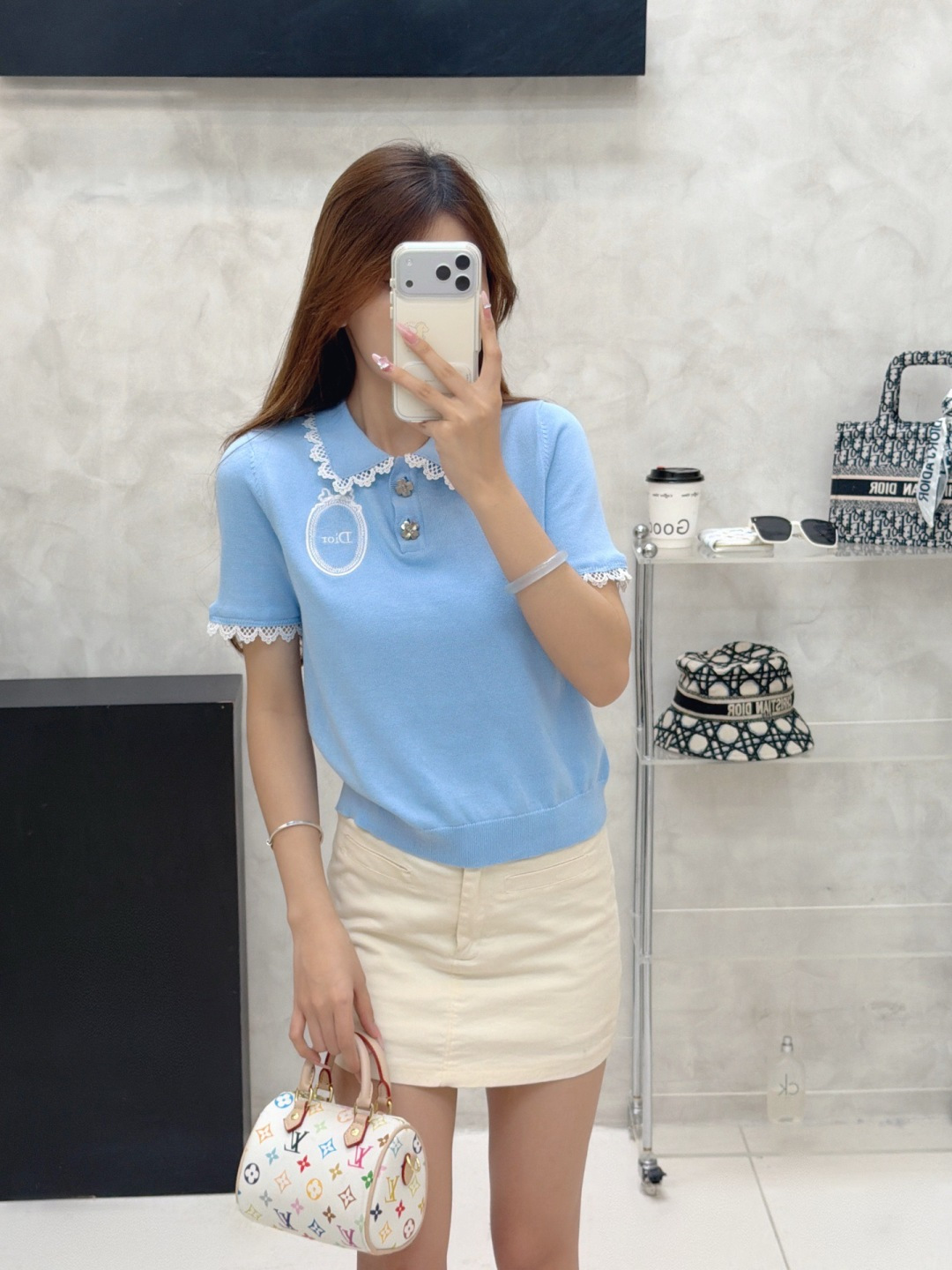 🆕D家🆕 春夏新款 撞色花边翻领针织短袖颜色：粉色 蓝色 宝蓝尺码：36.38.40