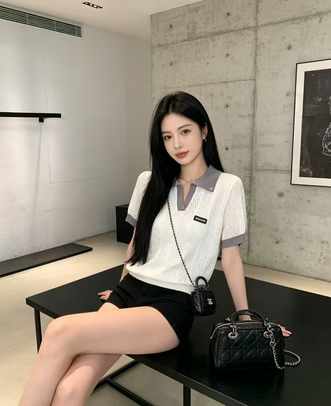 🆕M家🆕 春夏新款 撞色翻领镂空针织短袖颜色：白色 蓝色尺码：36.38.40