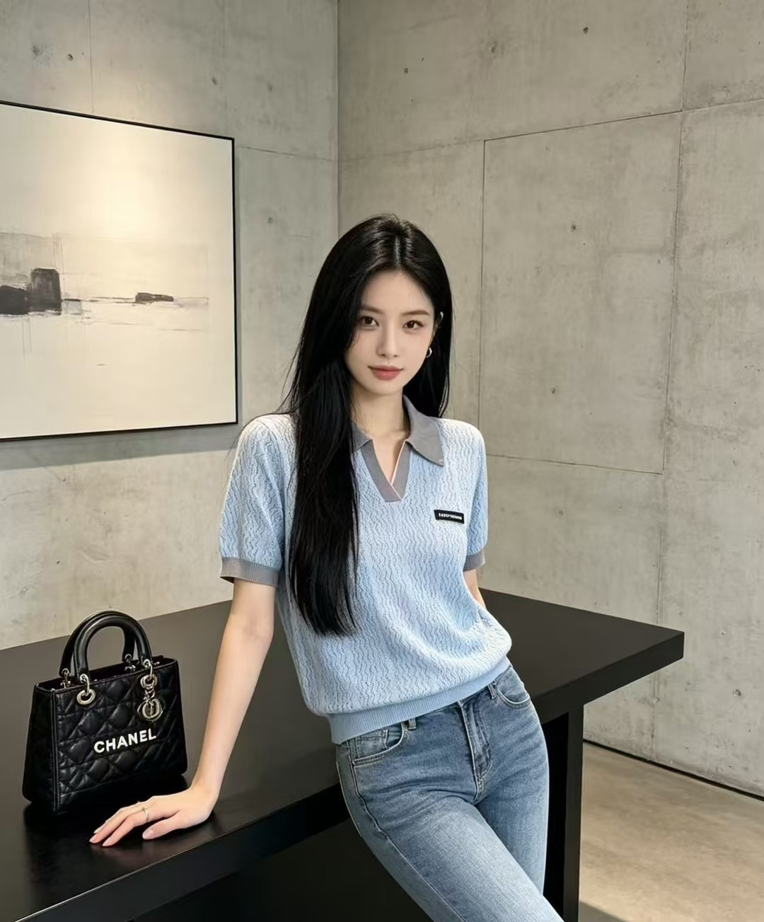 🆕M家🆕 春夏新款 撞色翻领镂空针织短袖颜色：白色 蓝色尺码：36.38.40