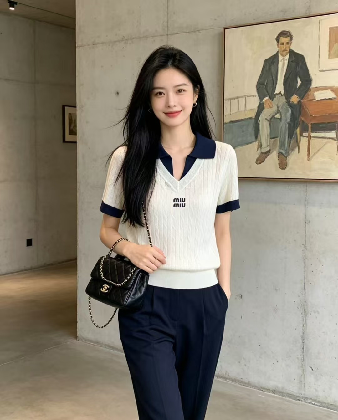 🆕M家🆕 春夏新款 撞色翻领针织短袖颜色：白色 杏色 灰色尺码：36.38.40