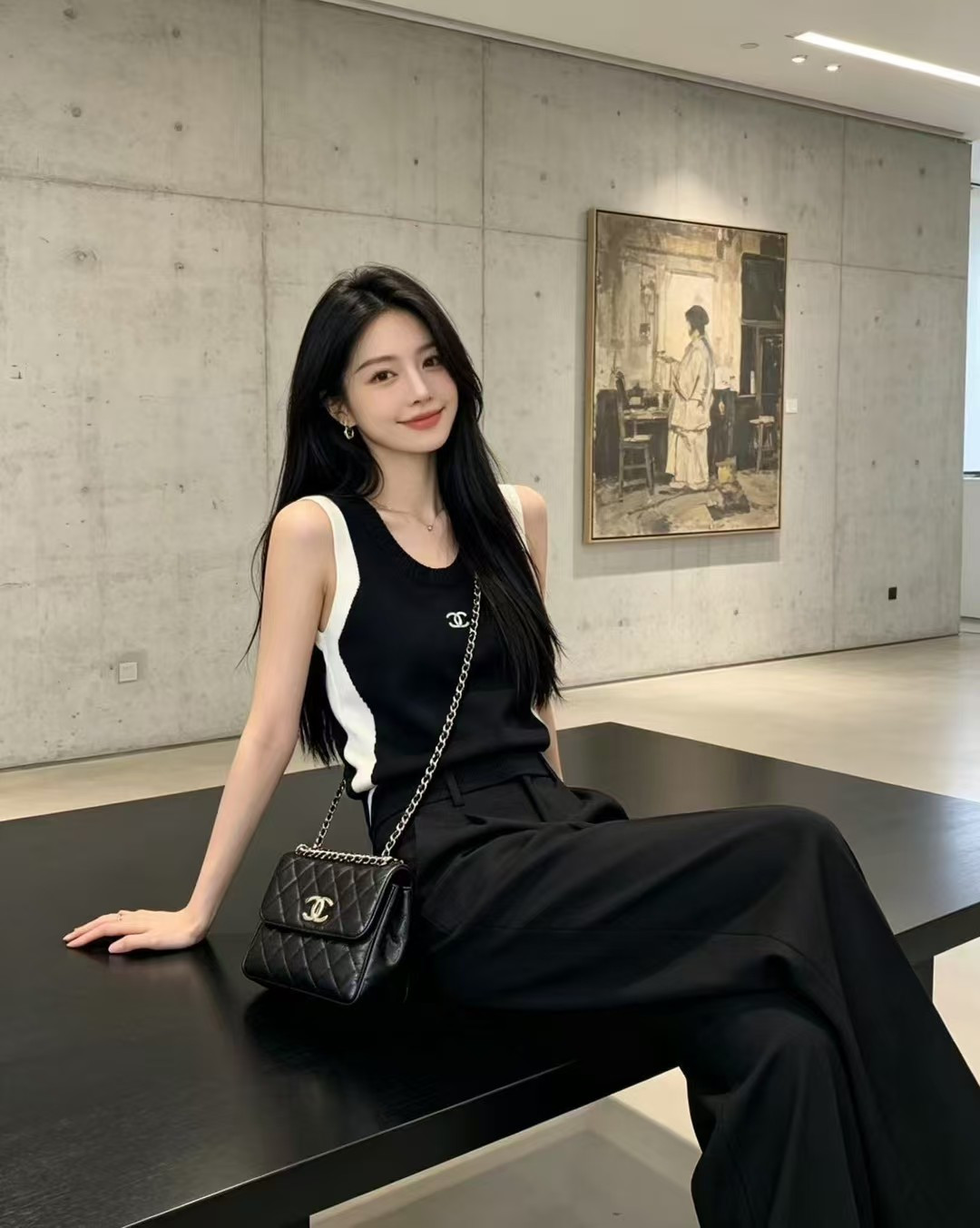 🆕CH家🆕 春夏新款 撞色简约圆领针织背心颜色：白色 黑色尺码：36.38.40