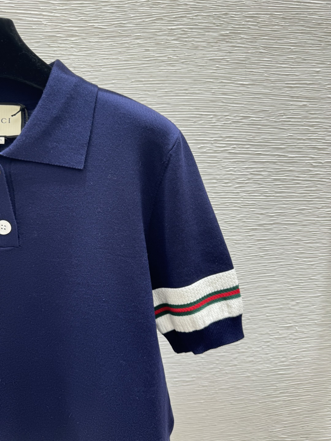 🆕G家🆕 春夏新款 撞色条纹翻领针织短袖颜色：宝蓝尺码：36.38.40