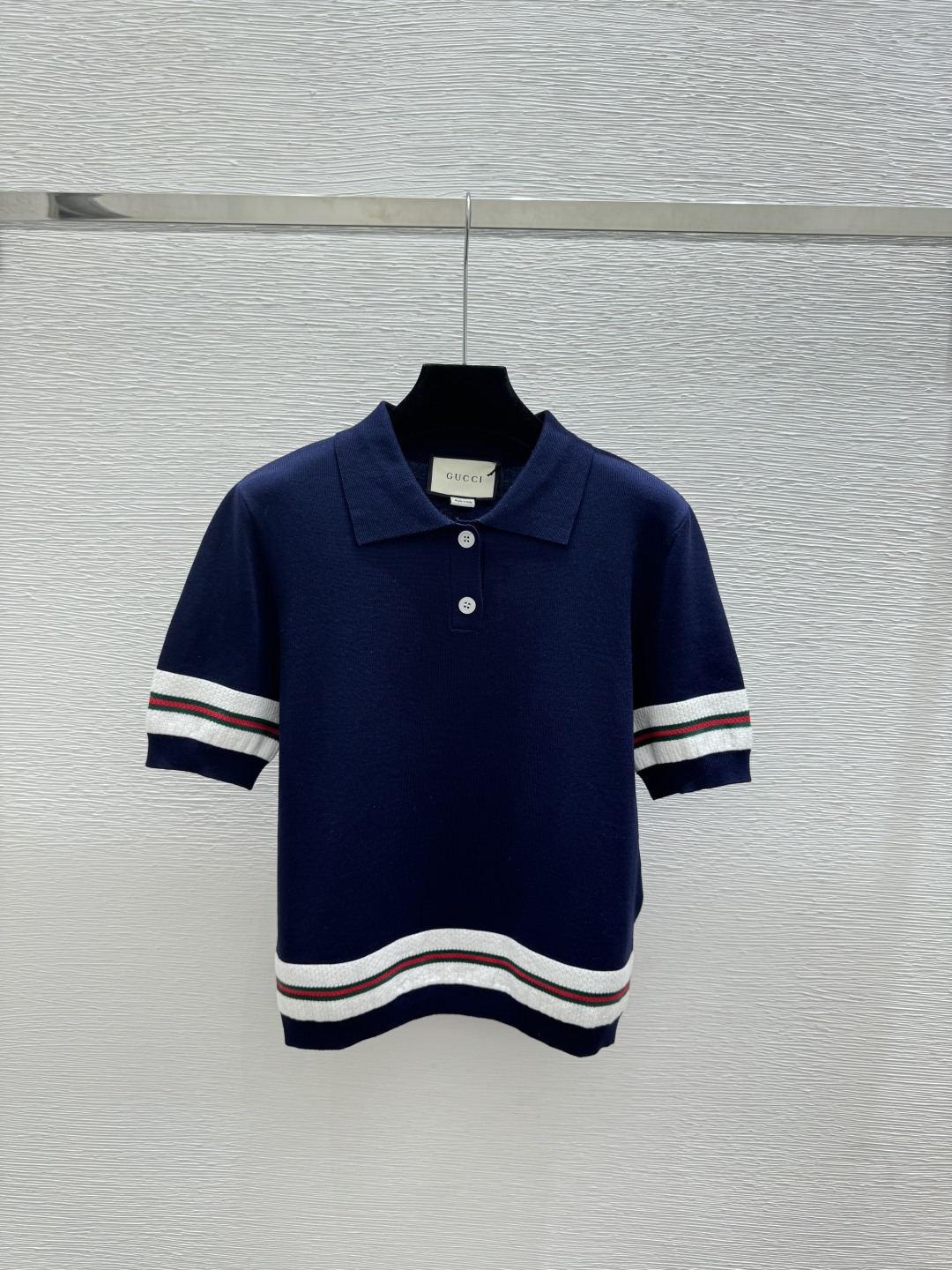 🆕G家🆕 春夏新款 撞色条纹翻领针织短袖颜色：宝蓝尺码：36.38.40