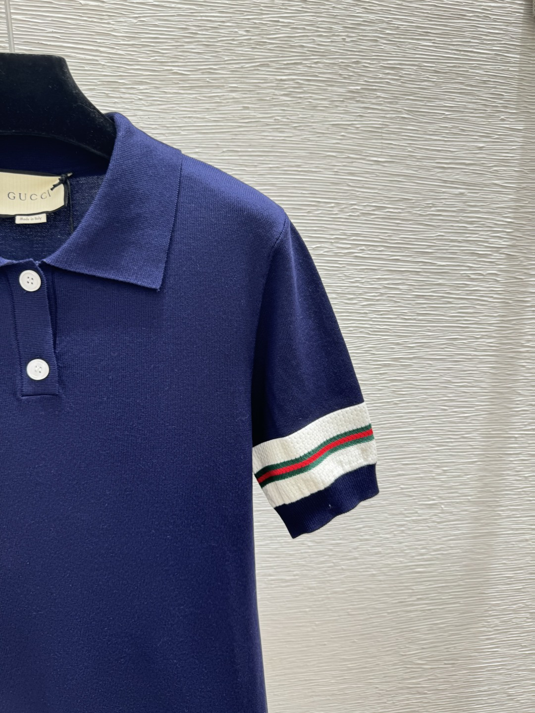 🆕G家🆕 春夏新款 撞色条纹翻领针织短袖裙颜色：宝蓝尺码：36.38.40