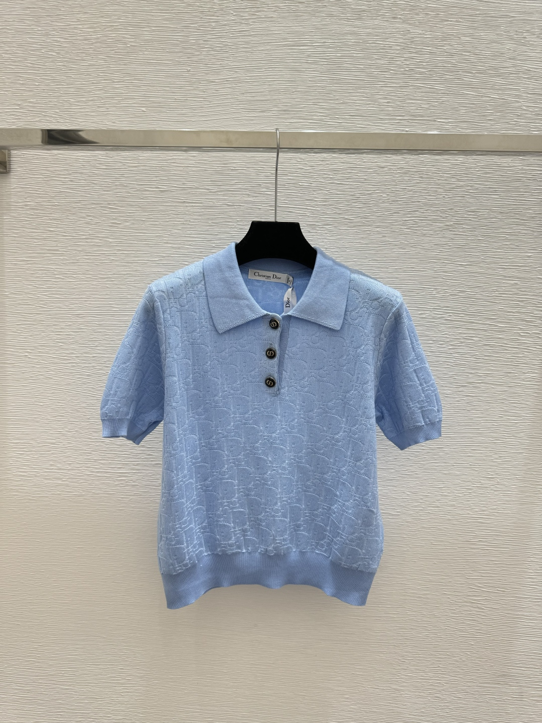 🆕D家🆕 春夏新款 纯色老花字母翻领针织短袖颜色：白色 粉色 蓝色尺码：36.38.40