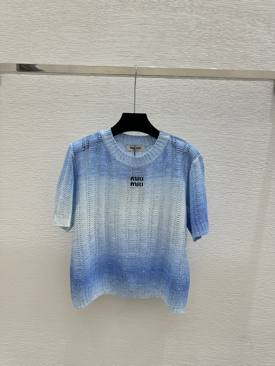 🆕M家🆕 春夏新款 撞色简约镂空珠片圆领针织短袖颜色：黄色 蓝色尺码：36.38.40