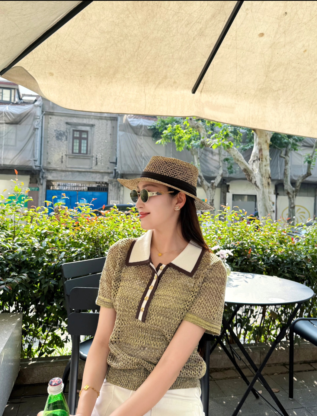 🆕CH家🆕 春夏新款 撞色翻领镂空针织短袖颜色：黄色尺码：36.38.40