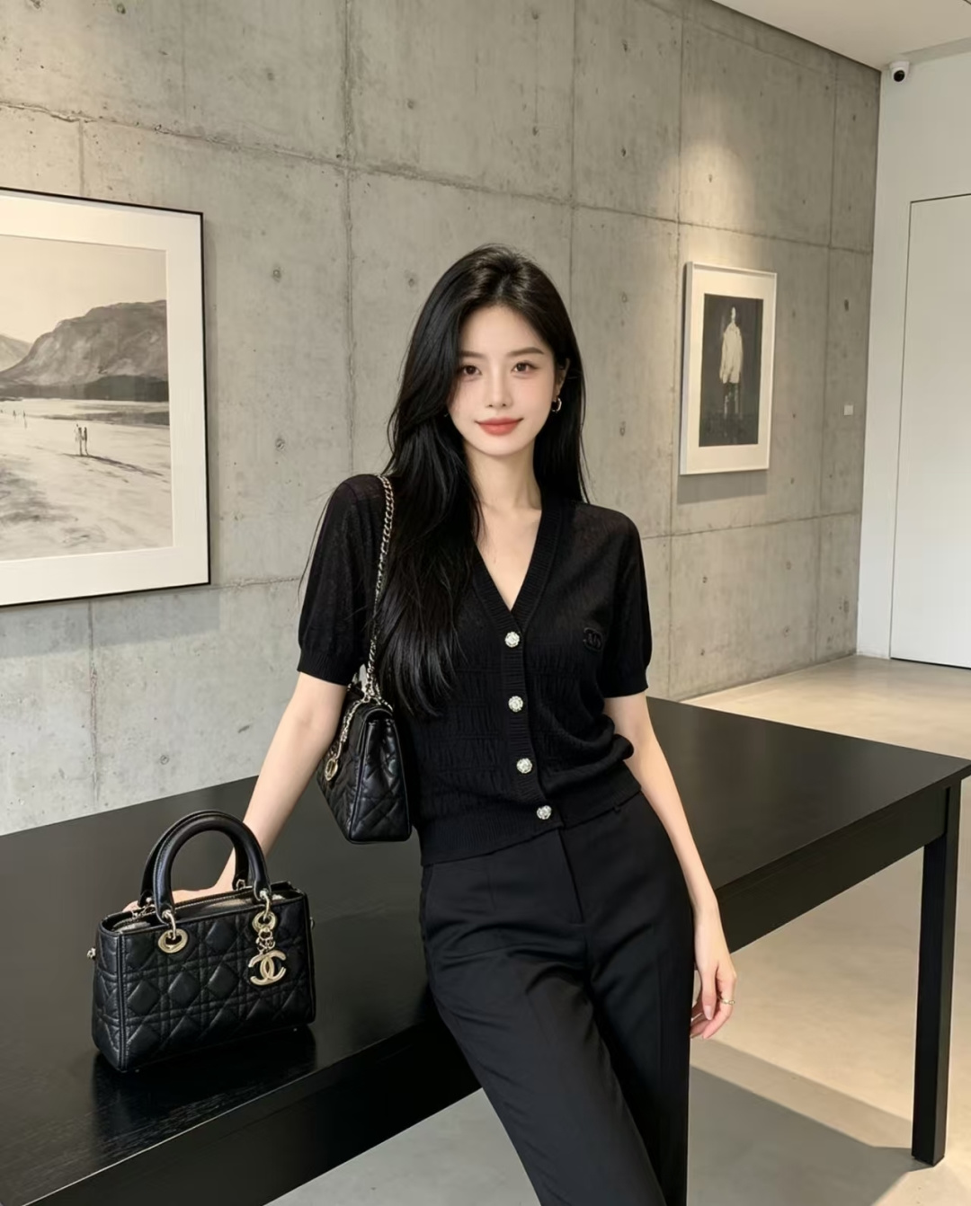 🆕CH家🆕 春夏新款 纯色简约V领针织短袖开衫颜色：白色 黑色尺码：36.38.40