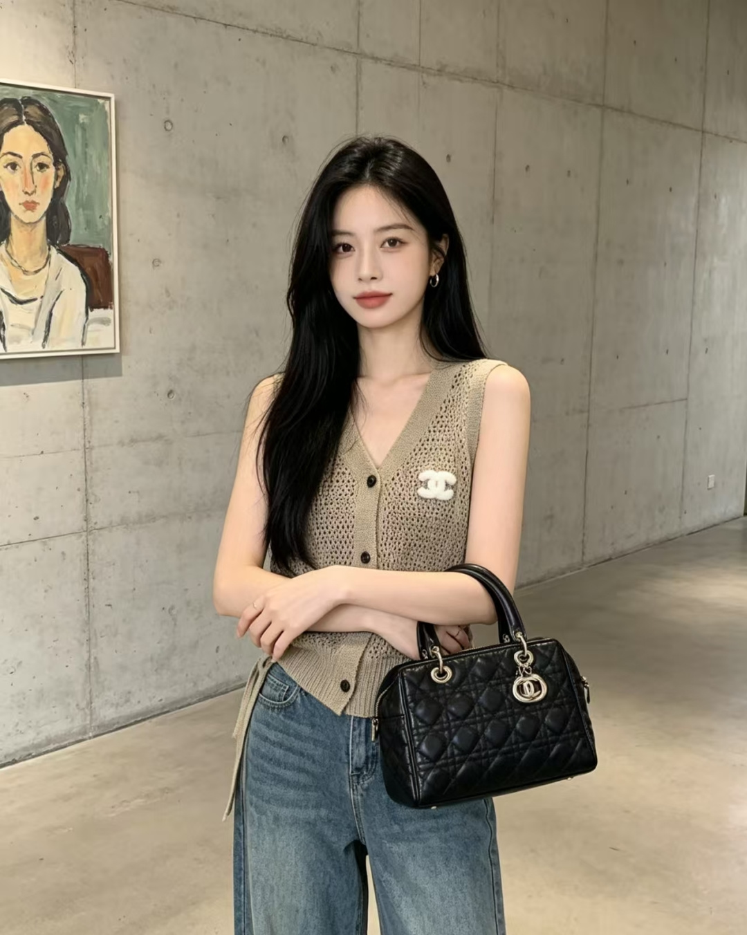 🆕CH家🆕 春夏新款 纯色镂空绑带V领针织背心开衫颜色：白色 卡其尺码：36.38.40