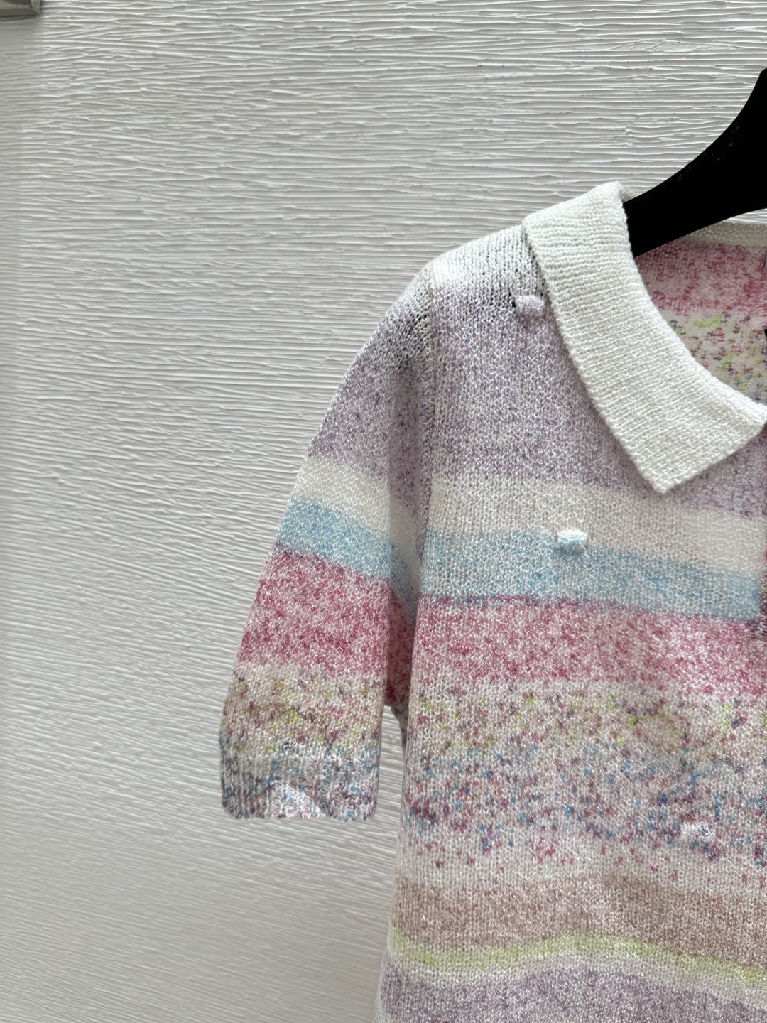 🆕LO家🆕 春夏新款 撞色条纹翻领针织短袖颜色：粉色尺码：36.38.40