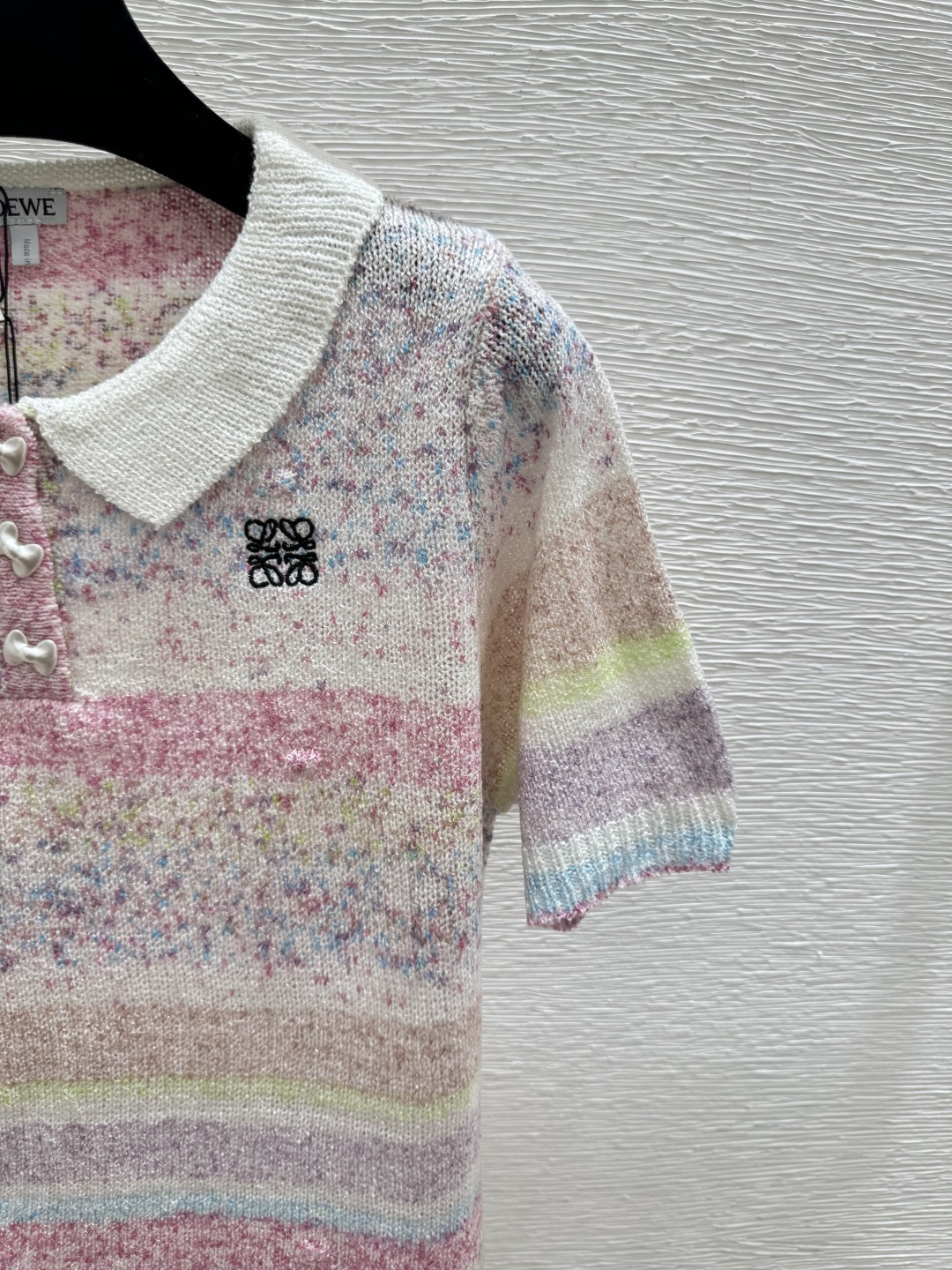 🆕LO家🆕 春夏新款 撞色条纹翻领针织短袖颜色：粉色尺码：36.38.40