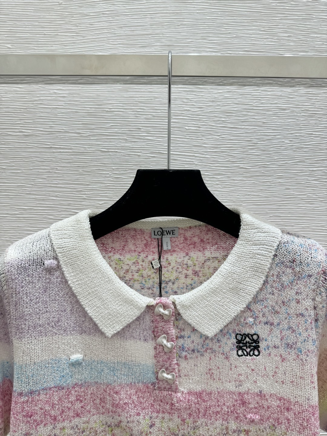 🆕LO家🆕 春夏新款 撞色条纹翻领针织短袖颜色：粉色尺码：36.38.40