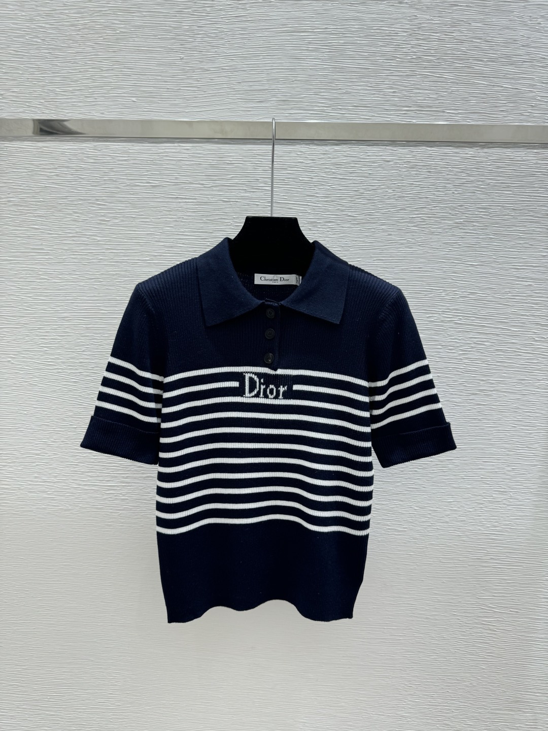 🆕D家🆕 春夏新款 撞色字母条纹翻领针织短袖颜色：白色 粉色 蓝色 宝蓝尺码：36.38.40