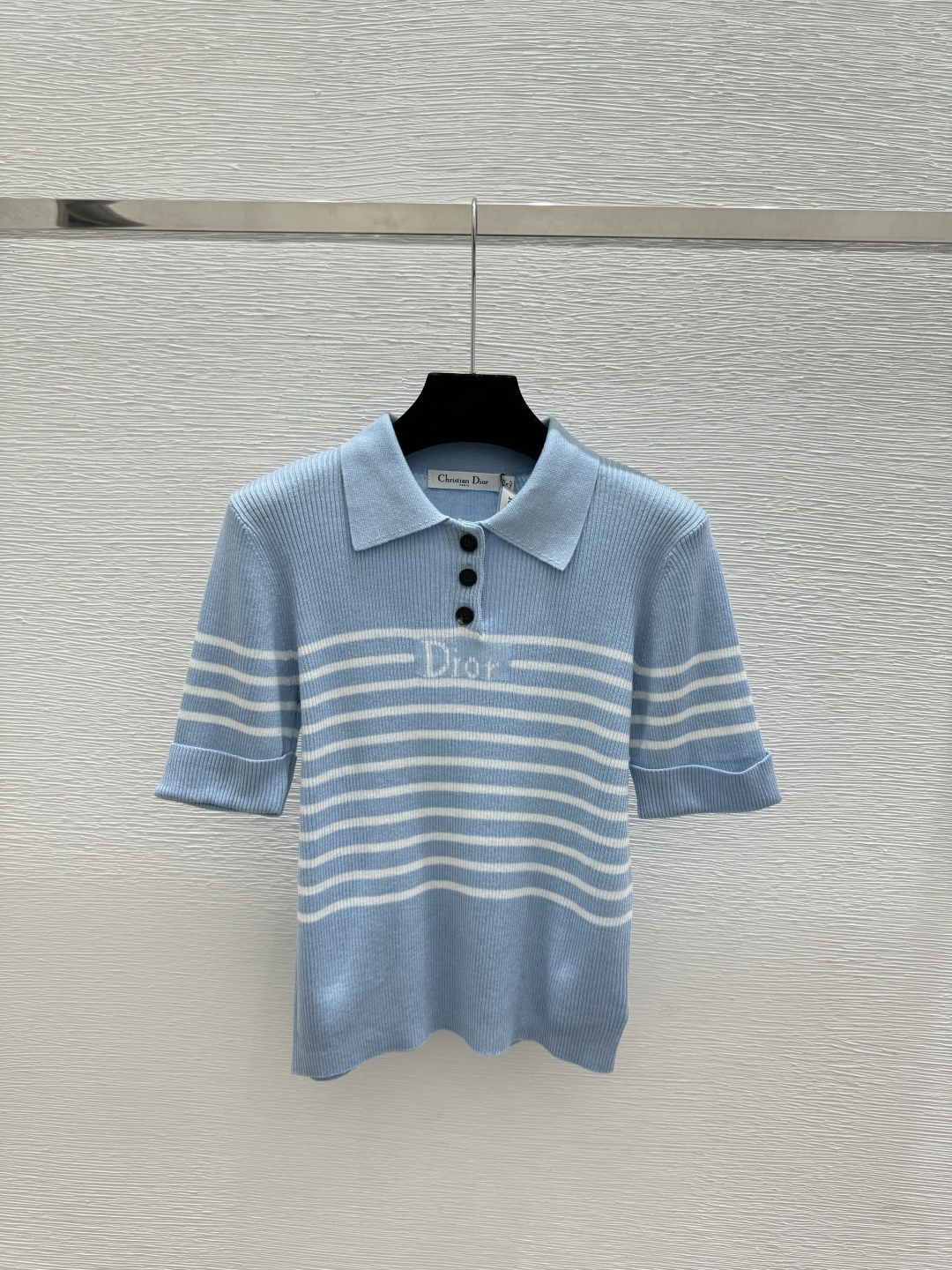 🆕D家🆕 春夏新款 撞色字母条纹翻领针织短袖颜色：白色 粉色 蓝色 宝蓝尺码：36.38.40