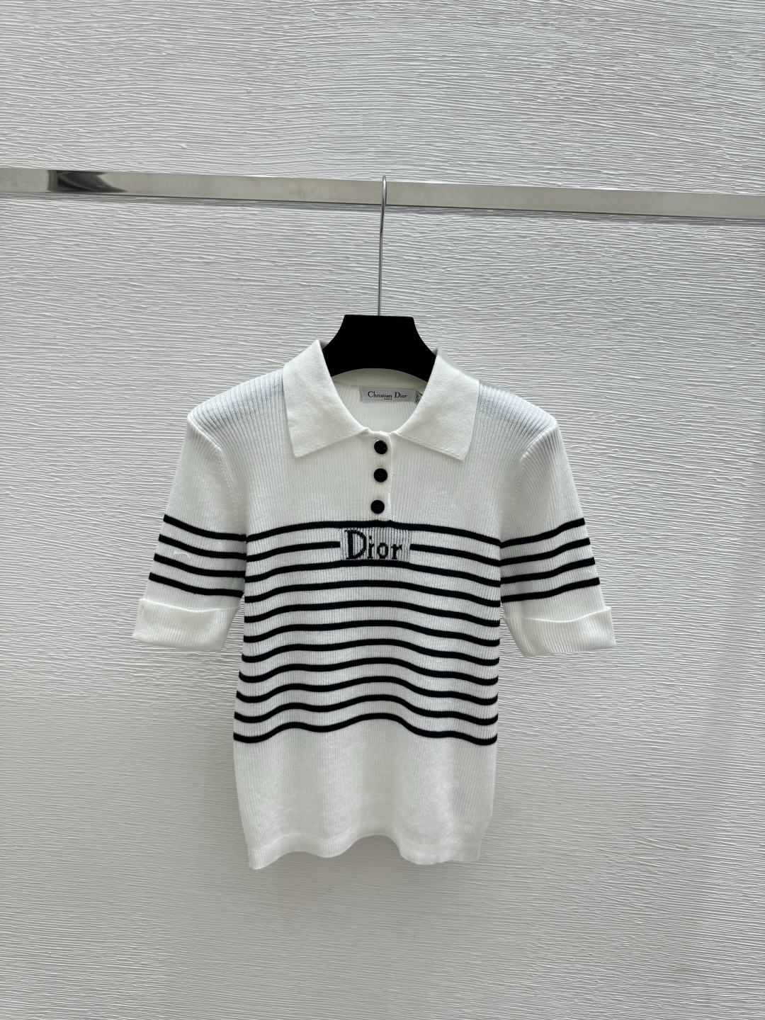 🆕D家🆕 春夏新款 撞色字母条纹翻领针织短袖颜色：白色 粉色 蓝色 宝蓝尺码：36.38.40