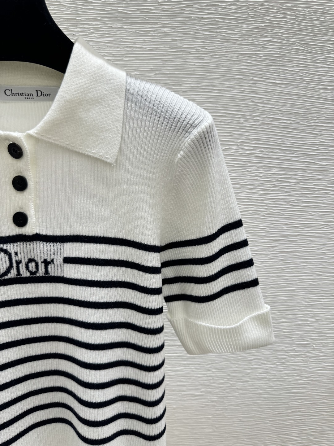 🆕D家🆕 春夏新款 撞色字母条纹翻领针织短袖颜色：白色 粉色 蓝色 宝蓝尺码：36.38.40