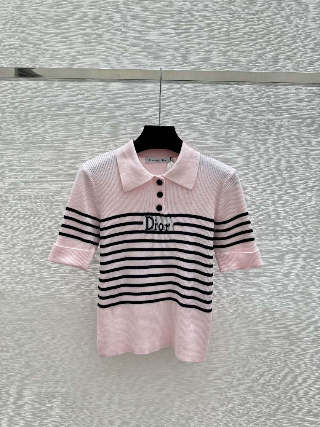 🆕D家🆕 春夏新款 撞色字母条纹翻领针织短袖颜色：白色 粉色 蓝色 宝蓝尺码：36.38.40