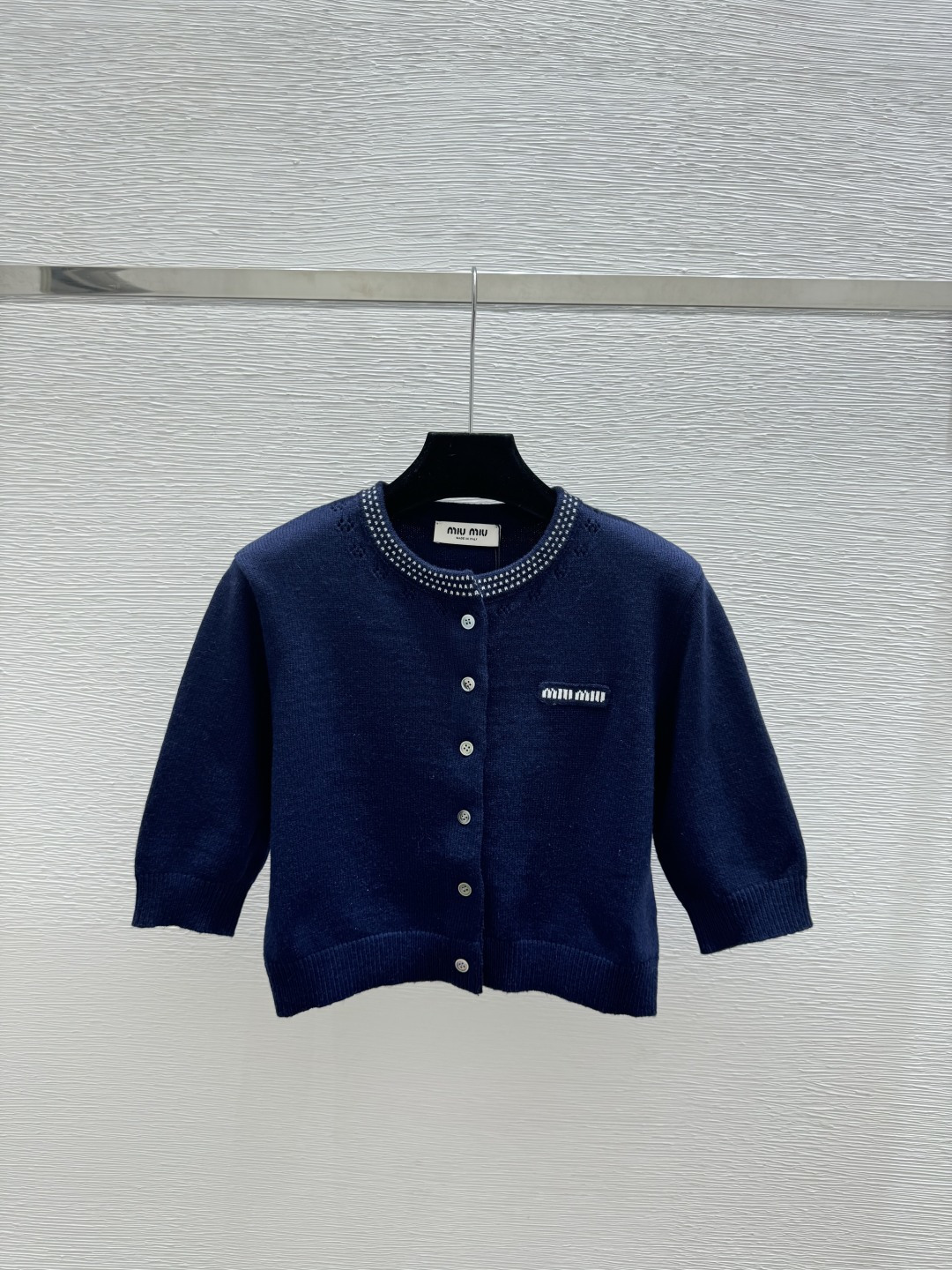 🆕M家🆕 春夏新款 纯色简约圆领针织短袖开衫颜色：宝蓝尺码：36.38.40