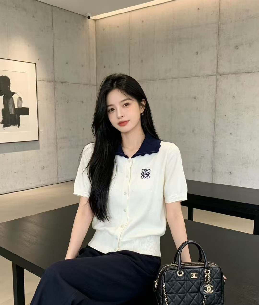 🆕LO家🆕 春夏新款 撞色翻领针织短袖开衫颜色：白色 粉色尺码：36.38.40