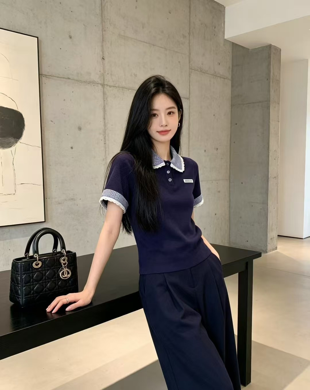 🆕M家🆕 春夏新款 撞色翻领花边针织短袖颜色：黄色 宝蓝尺码：36.38.40