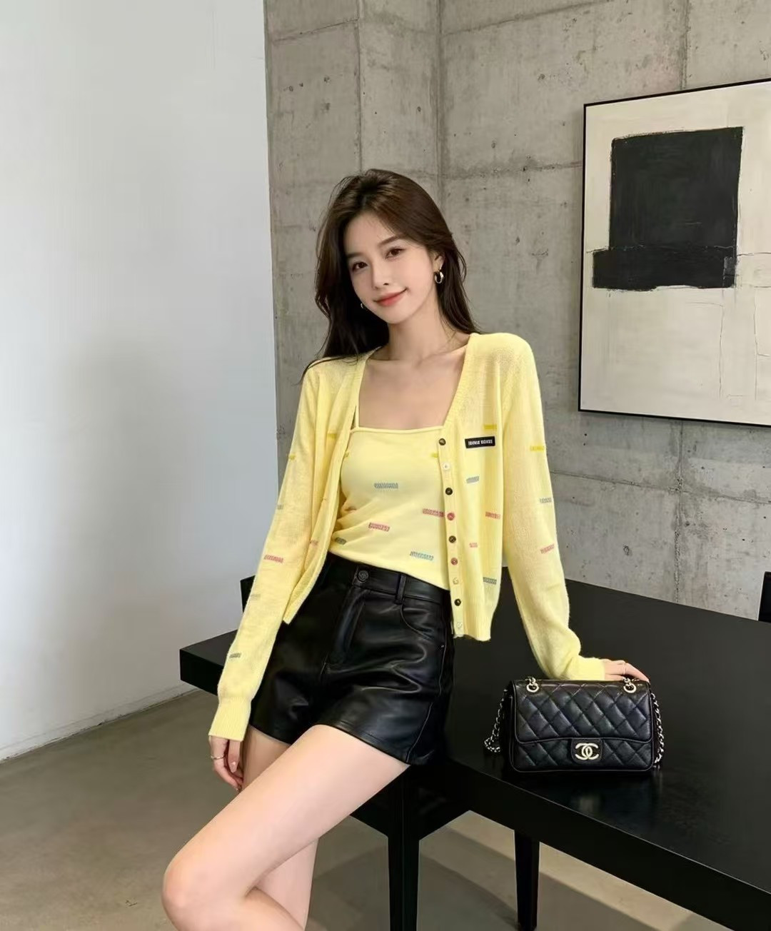 🆕M家🆕 春夏新款 撞色字母简约针织吊带两件套颜色：白色 粉色 黄色尺码：36.38.40