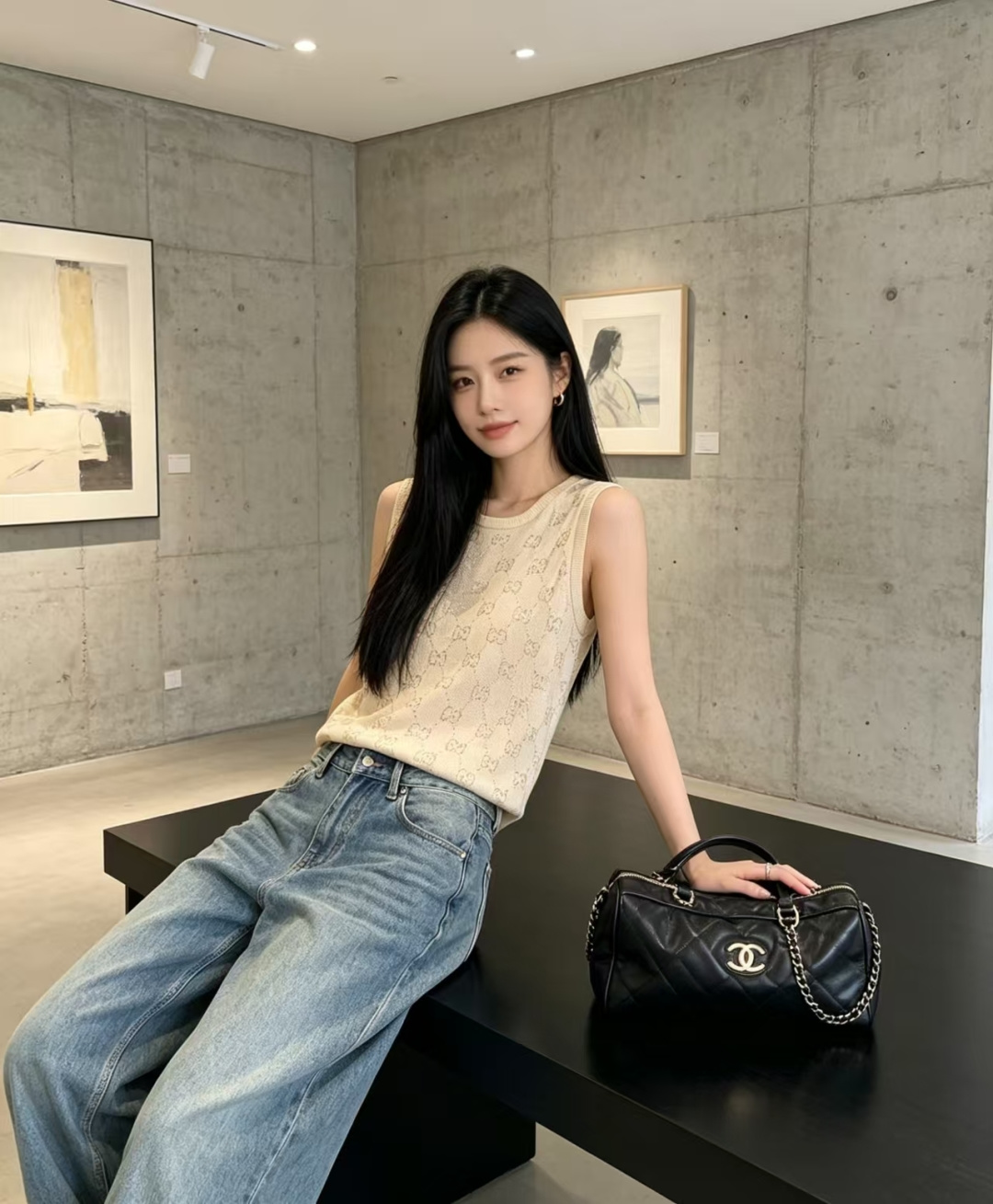 🆕G家🆕 春夏新款 纯色烫钻老花字母圆领针织背心颜色：黄色 紫色尺码：36.38.40