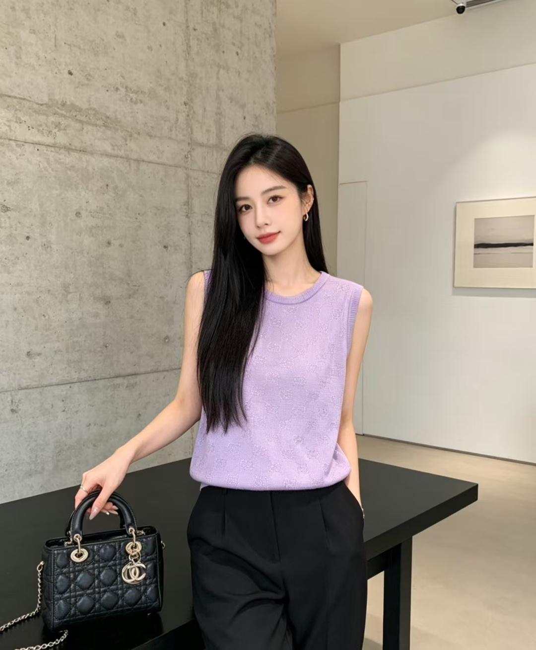 🆕G家🆕 春夏新款 纯色烫钻老花字母圆领针织背心颜色：黄色 紫色尺码：36.38.40