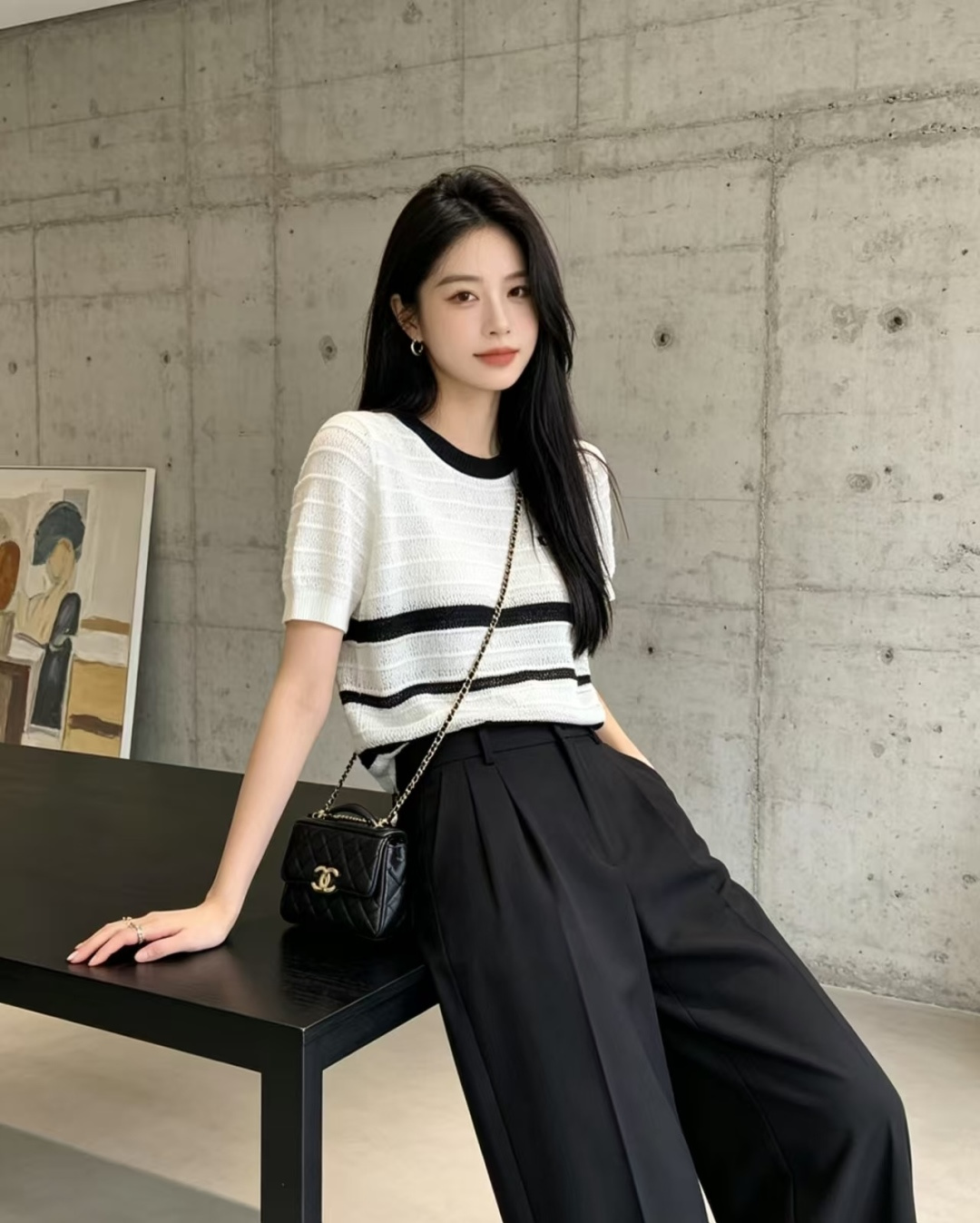 🆕M家🆕 春夏新款 撞色条纹镂空圆领针织短袖颜色：黄色 黑色尺码：36.38.40