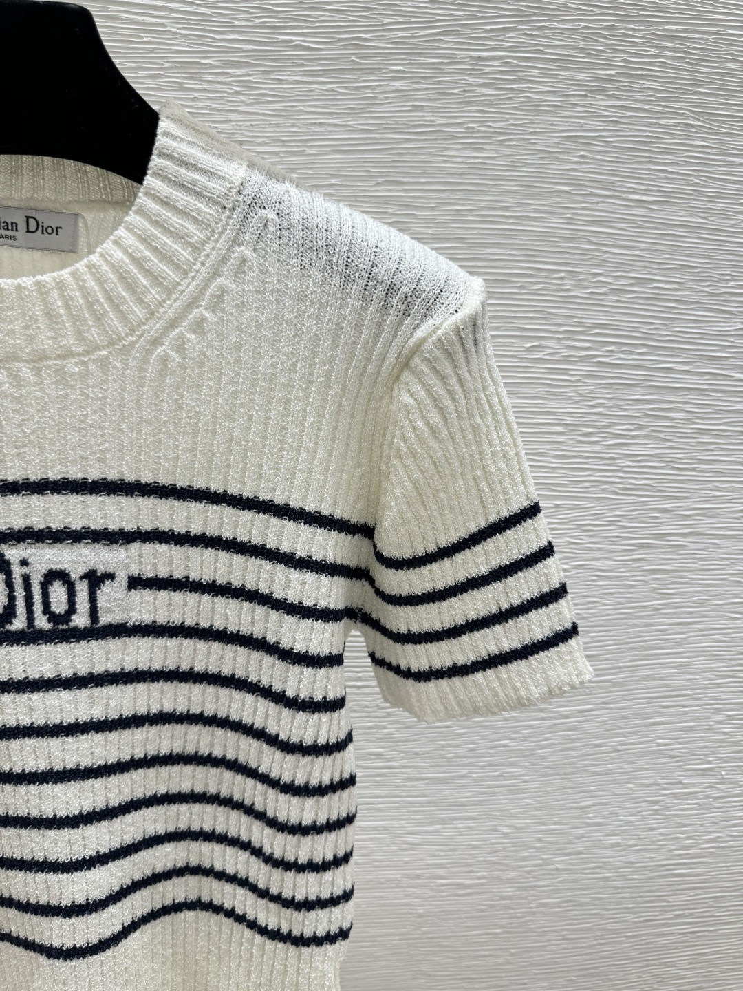 🆕D家🆕 春夏新款 撞色条纹字母圆领针织短袖颜色：白色 蓝色 宝蓝尺码：36.38.40