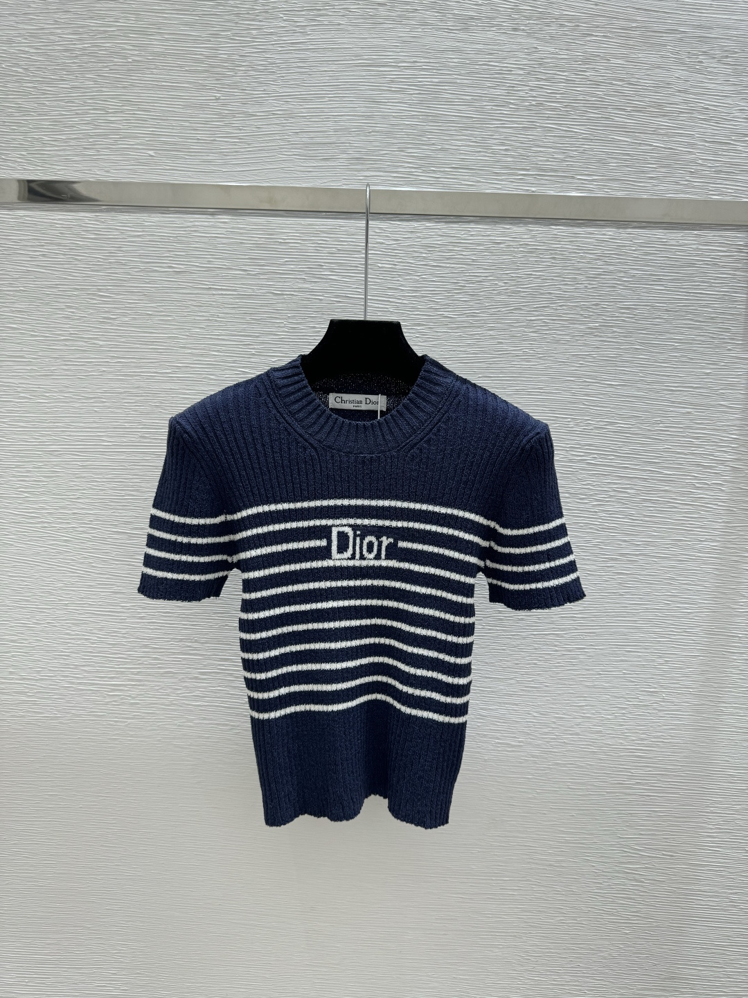 🆕D家🆕 春夏新款 撞色条纹字母圆领针织短袖颜色：白色 蓝色 宝蓝尺码：36.38.40