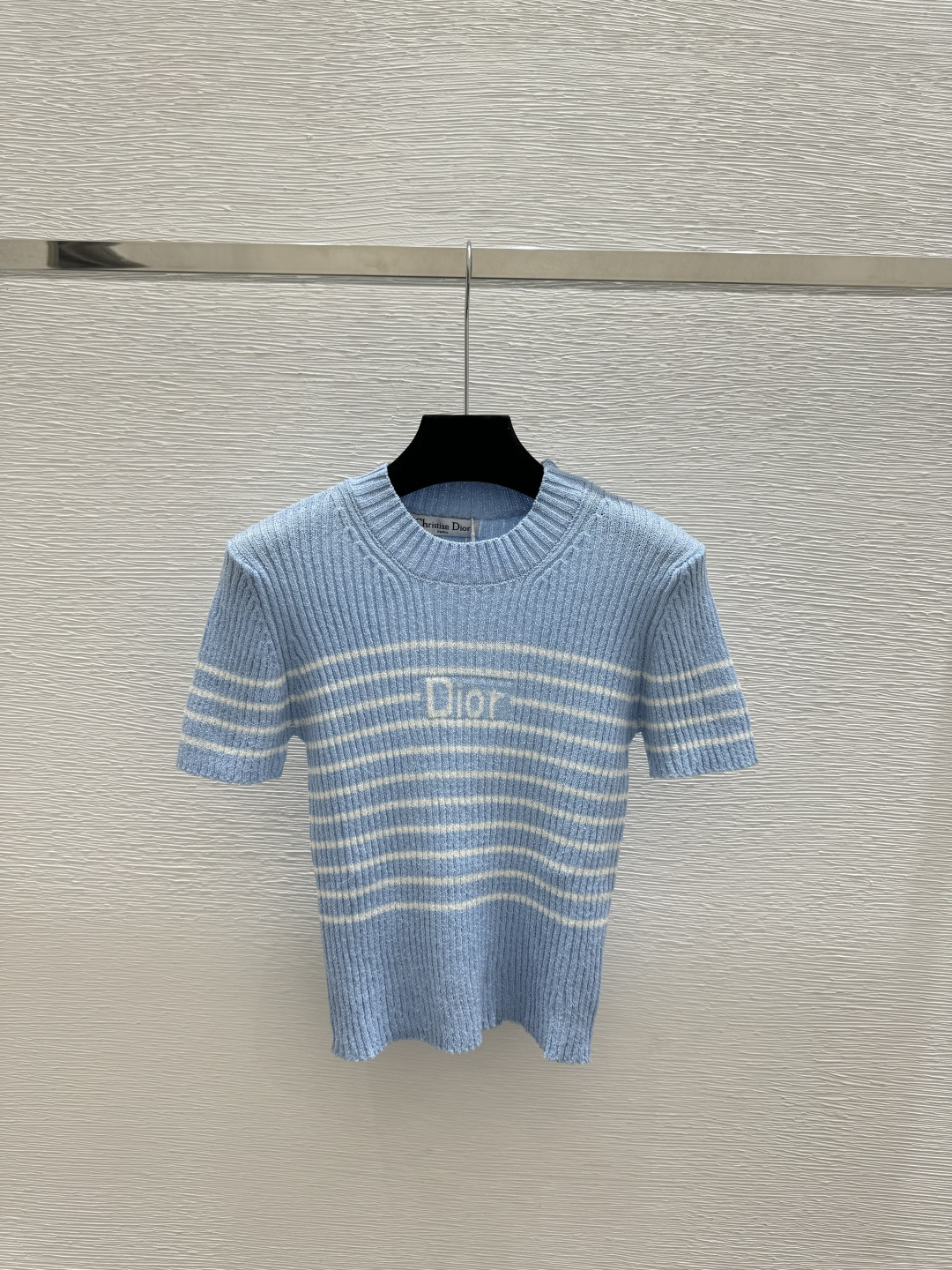 🆕D家🆕 春夏新款 撞色条纹字母圆领针织短袖颜色：白色 蓝色 宝蓝尺码：36.38.40