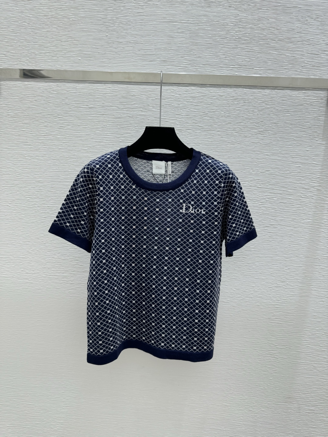 🆕D家🆕 春夏新款 撞色菱格圆领针织短袖颜色：卡其 宝蓝尺码：36.38.40