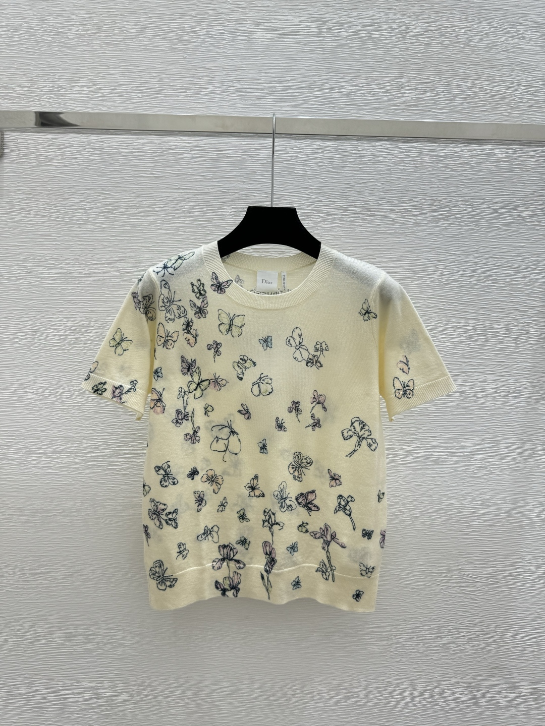 Dior D家 春夏新款 撞色蝴蝶圆领针织短袖