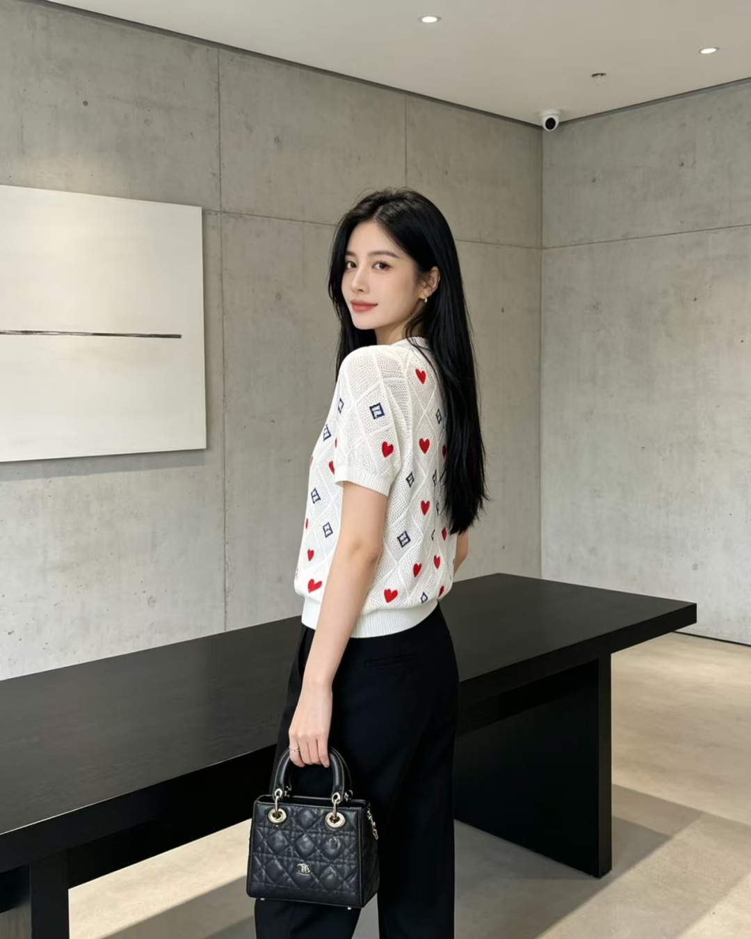 ￼ 🆕F家🆕 春夏新款 撞色字母爱心镂空圆领针织短袖颜色：白色 黑色尺码：36.38.40