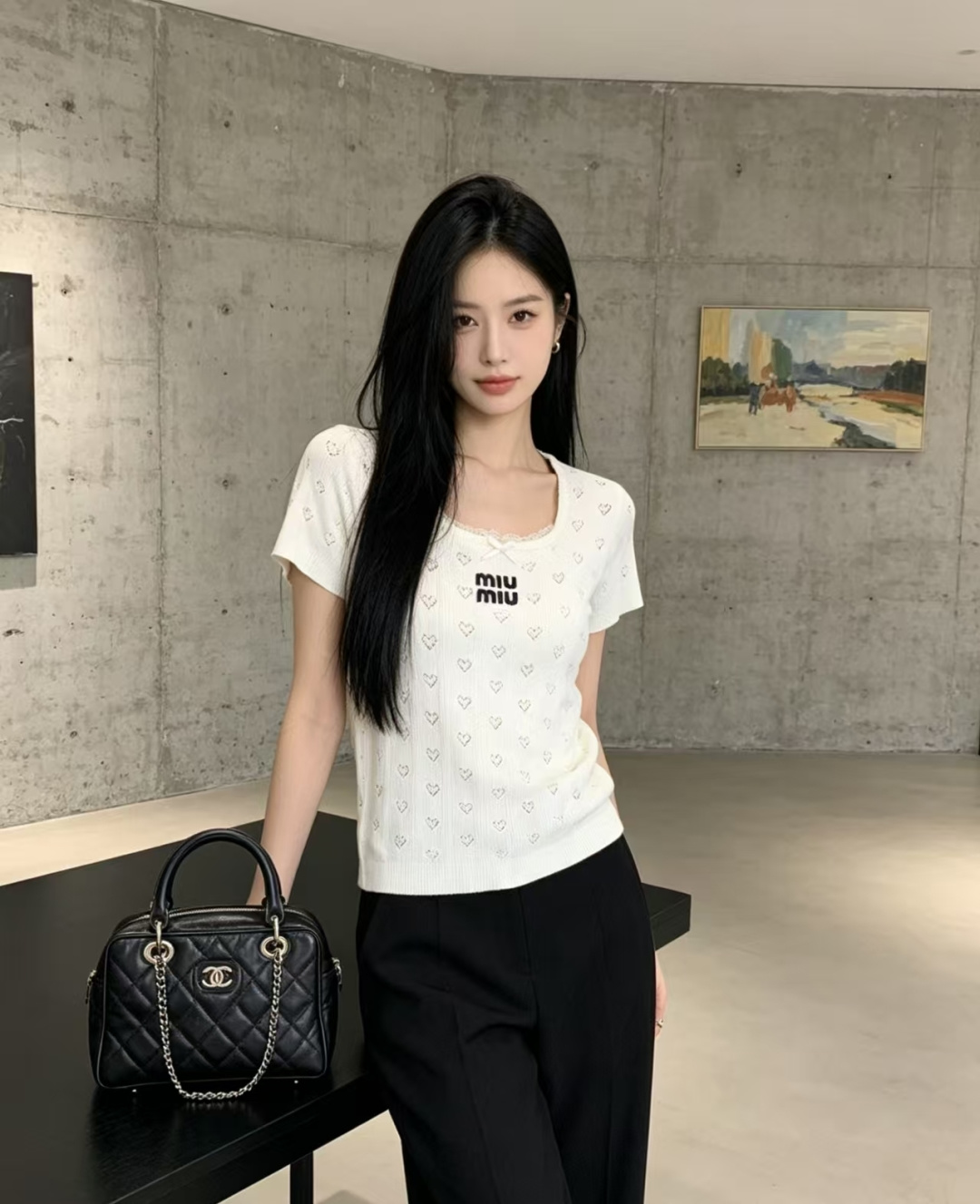 🆕M家🆕 春夏新款 纯色镂空圆领针织短袖颜色：白色 蓝色尺码：36.38.40