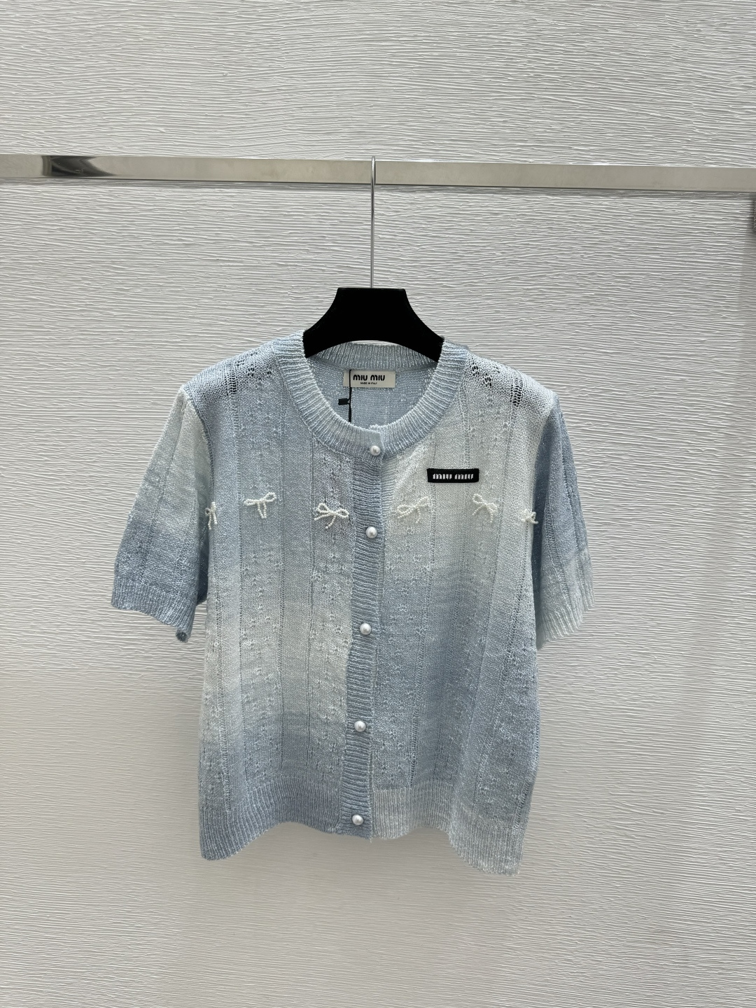 🆕M家🆕 春夏新款 撞色蝴蝶结钉珠圆领针织短袖开衫颜色：黄色 蓝色尺码：36.38.40