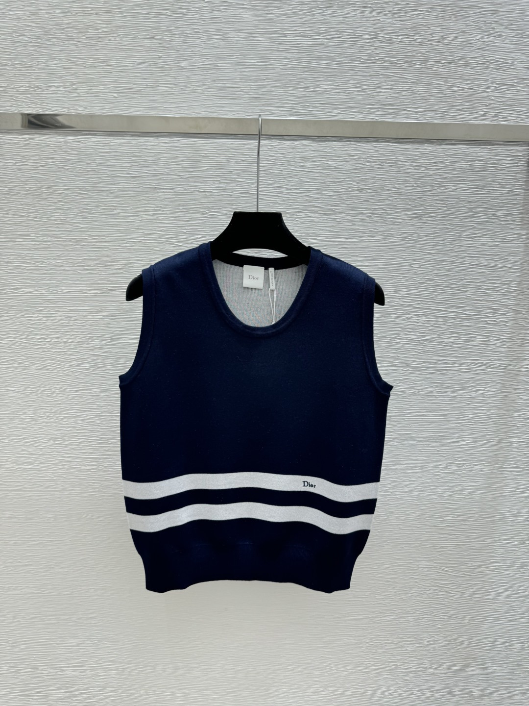 🆕D家🆕 春夏新款 撞色条纹圆领针织背心颜色：白色 宝蓝尺码：36.38.40