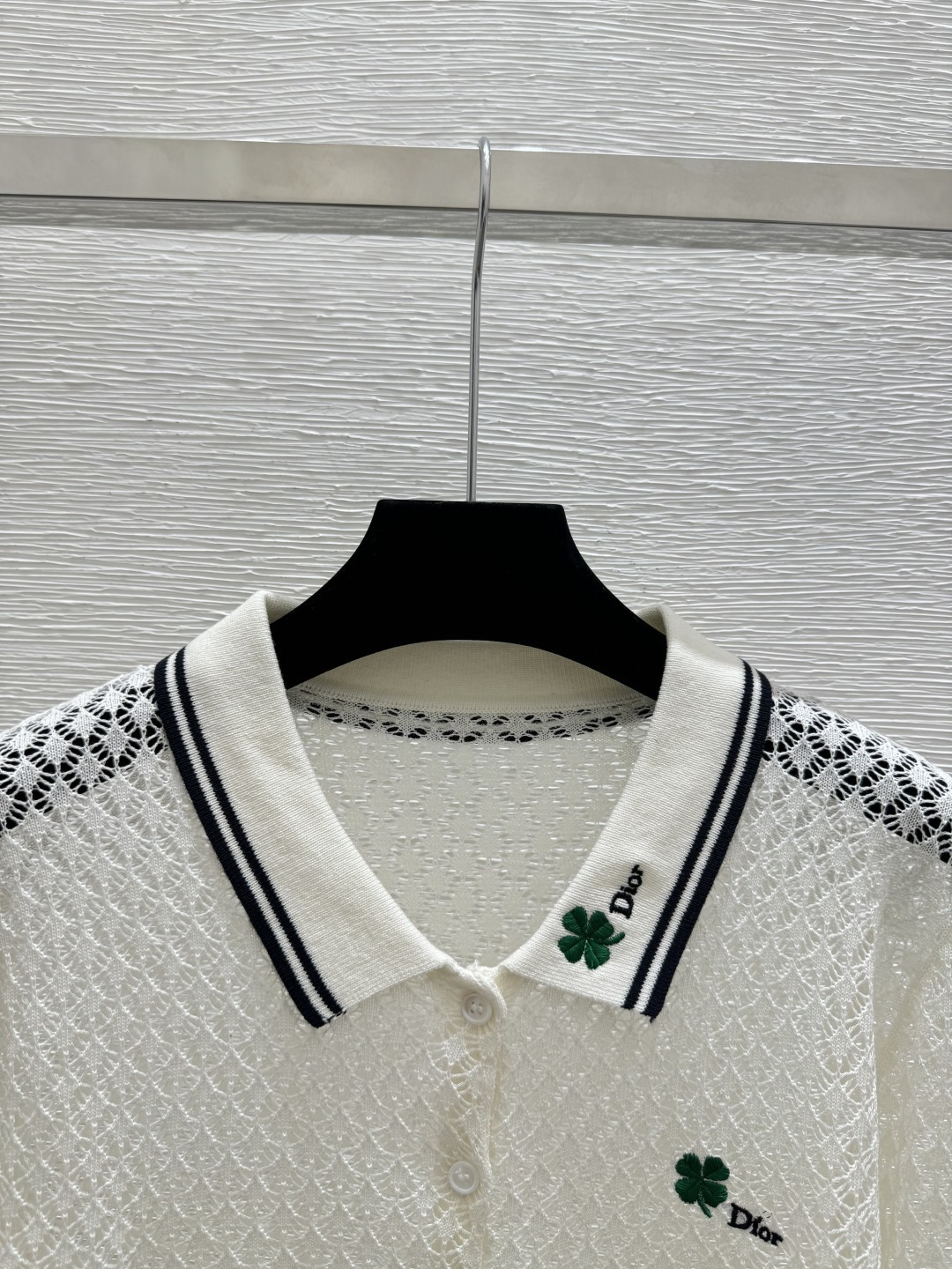 Dior D家 春夏新款 纯色镂空翻领针织长袖开衫