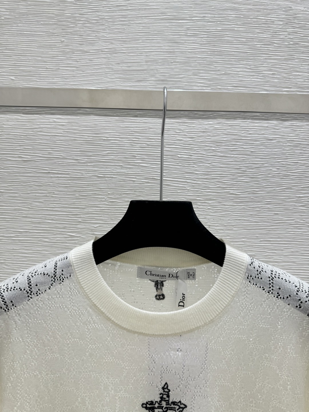Dior D家 春夏新款 撞色五角星字母镂空圆领针织短袖