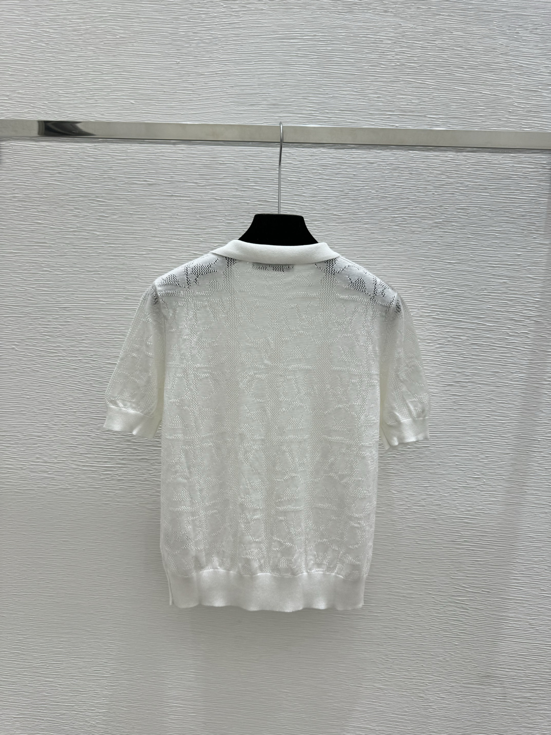 Dior D家 春夏新款 纯色简约镂空翻领针织短袖