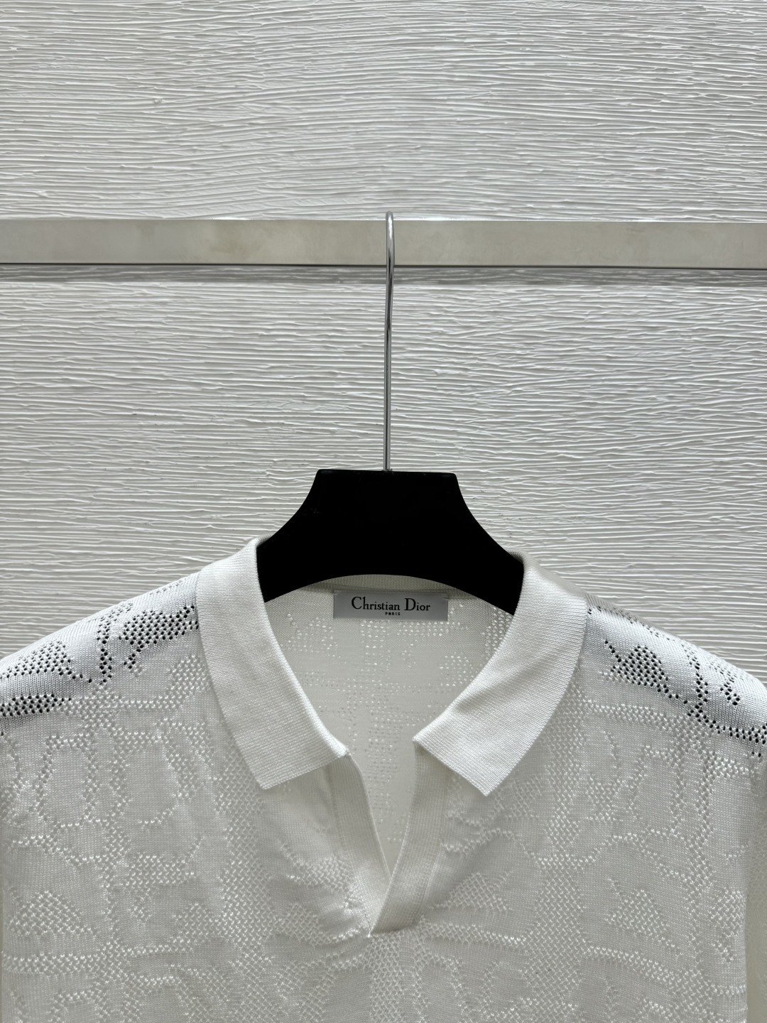 Dior D家 春夏新款 纯色简约镂空翻领针织短袖