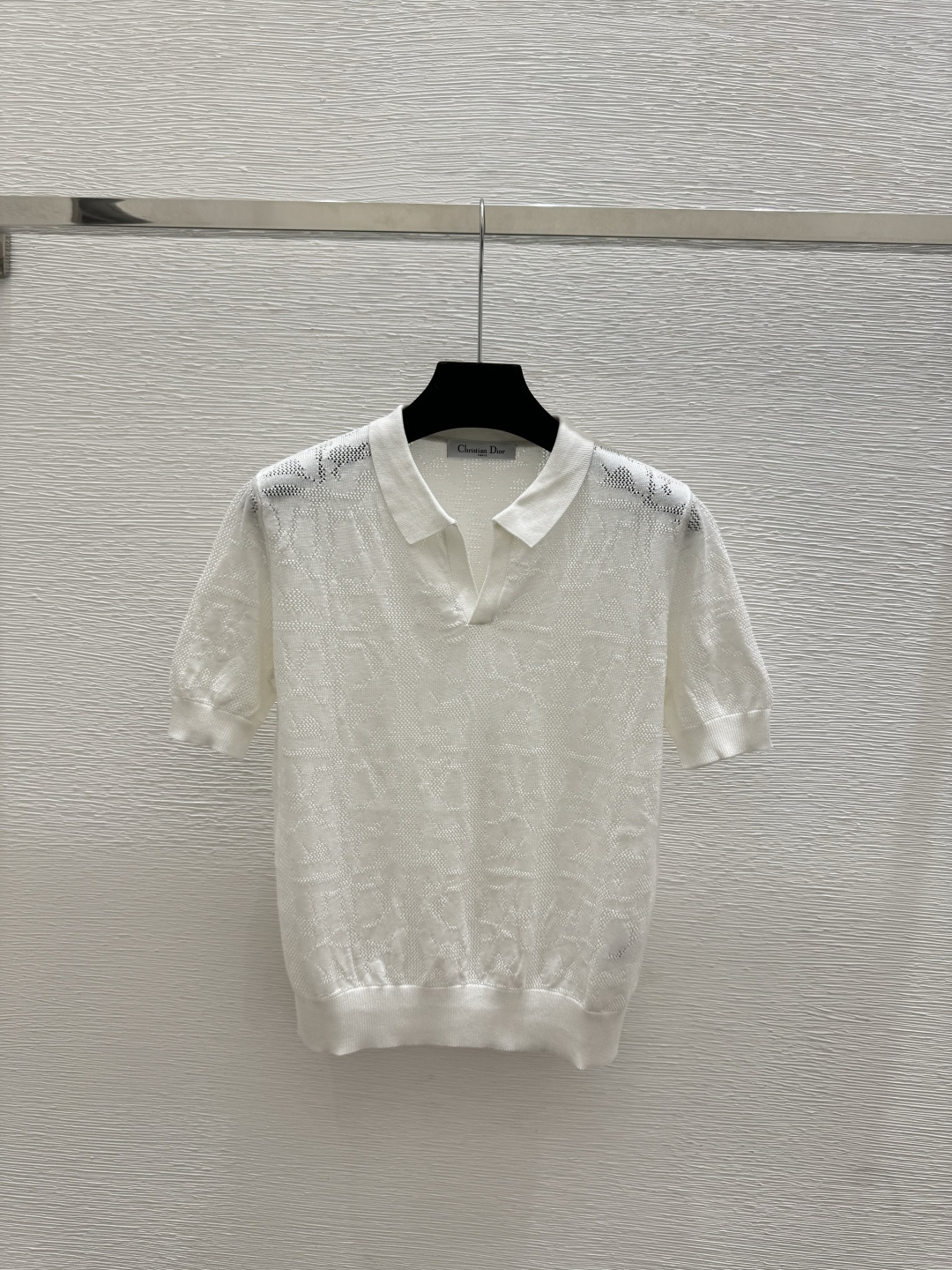 Dior D家 春夏新款 纯色简约镂空翻领针织短袖