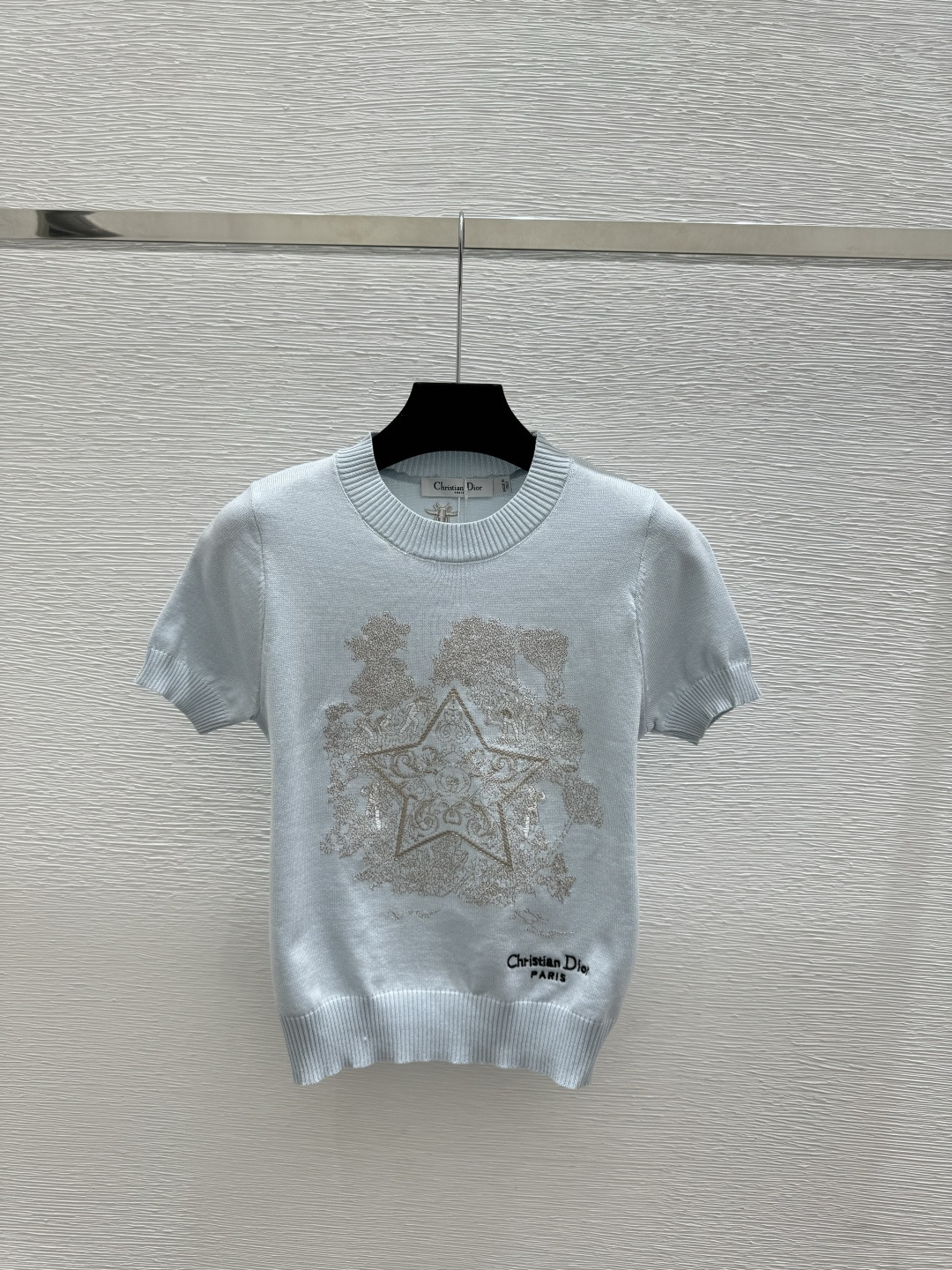 🆕D家🆕 春夏新款 撞色五角星圆领针织短袖颜色：白色 蓝色尺码：36.38.40