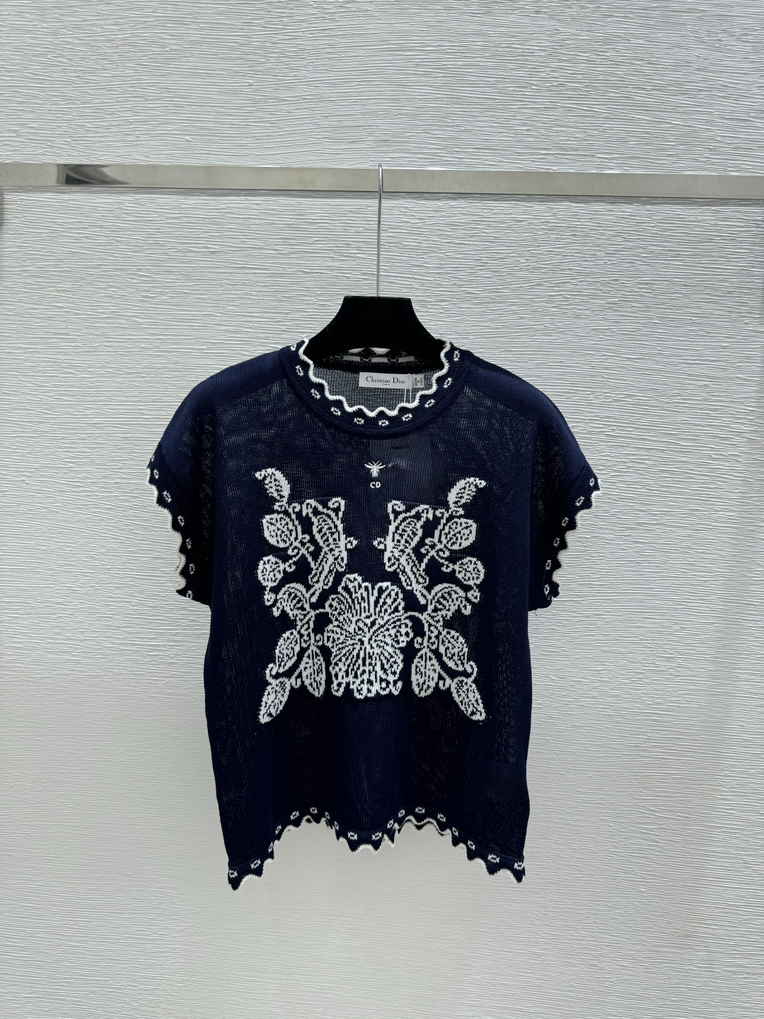 Dior D家 春夏新款 撞色花卉圆领针织短袖