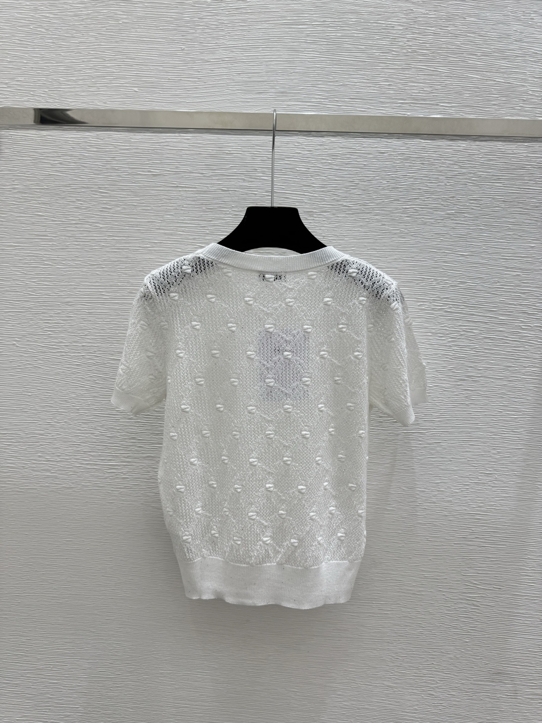 Chrome Hearts CH家 春夏新款 纯色菱格镂空珠片圆领针织短袖