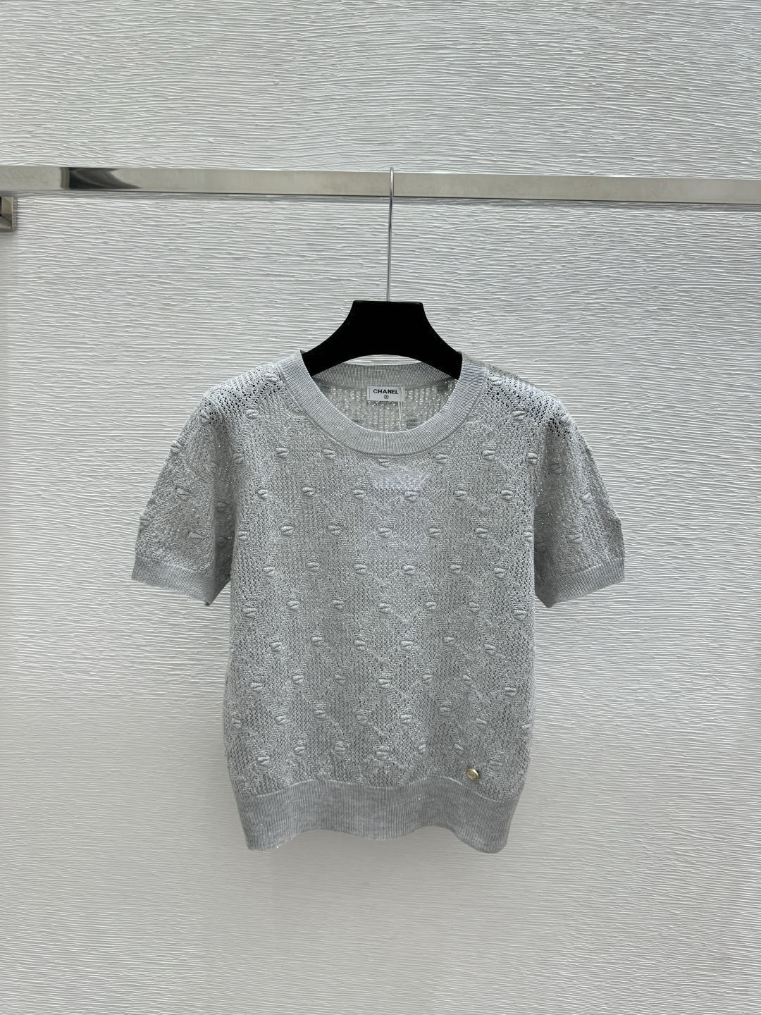 Chrome Hearts CH家 春夏新款 纯色菱格镂空珠片圆领针织短袖