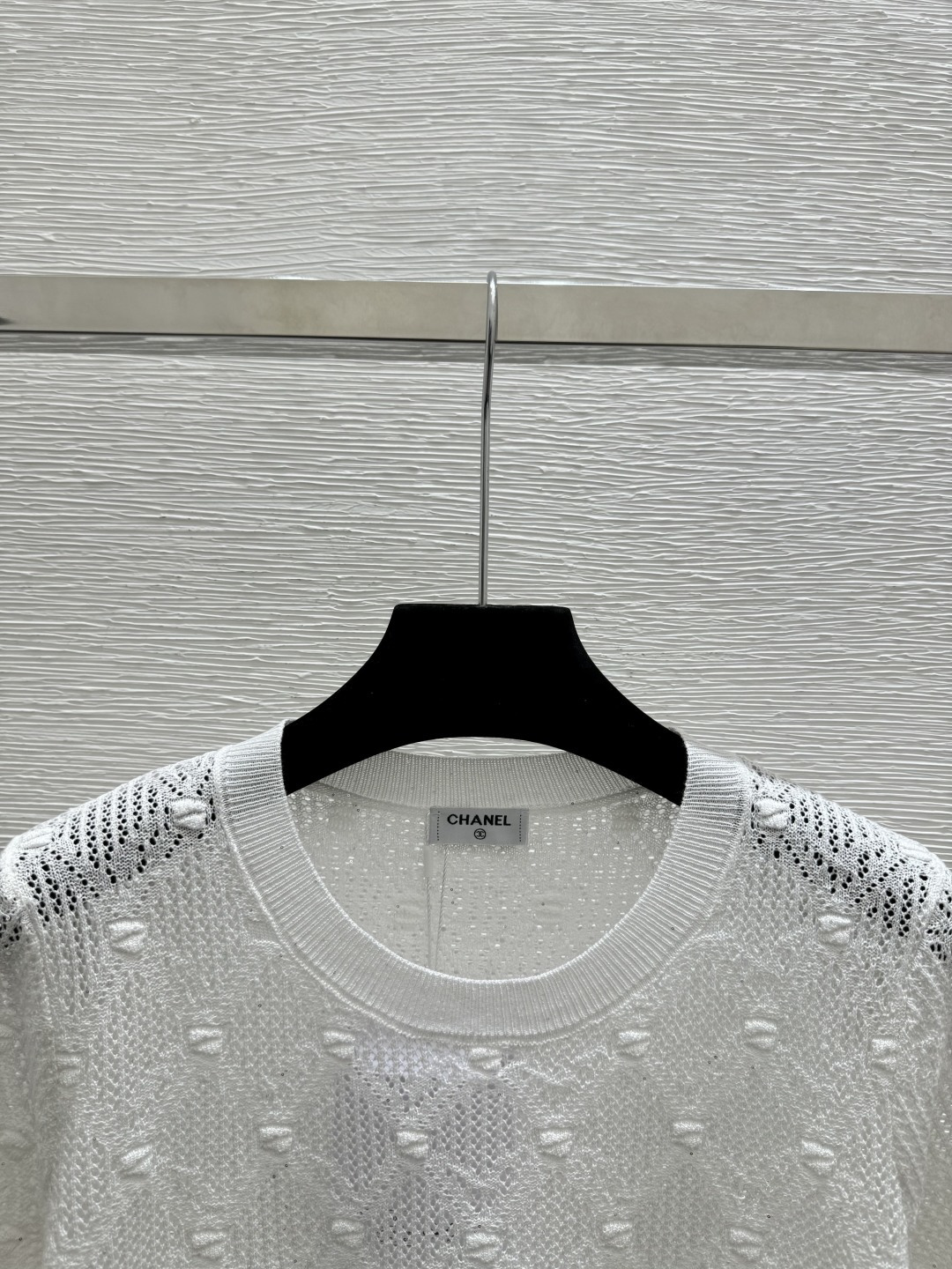 Chrome Hearts CH家 春夏新款 纯色菱格镂空珠片圆领针织短袖