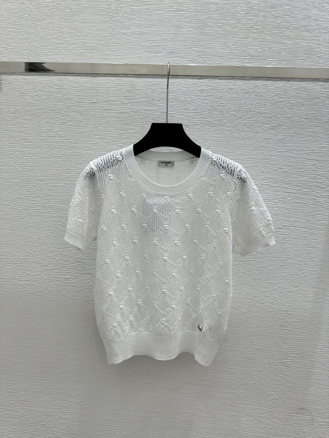 Chrome Hearts CH家 春夏新款 纯色菱格镂空珠片圆领针织短袖