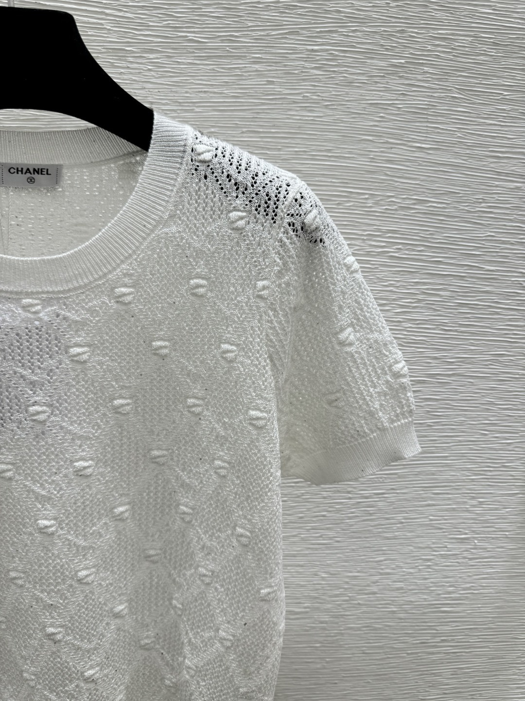 Chrome Hearts CH家 春夏新款 纯色菱格镂空珠片圆领针织短袖