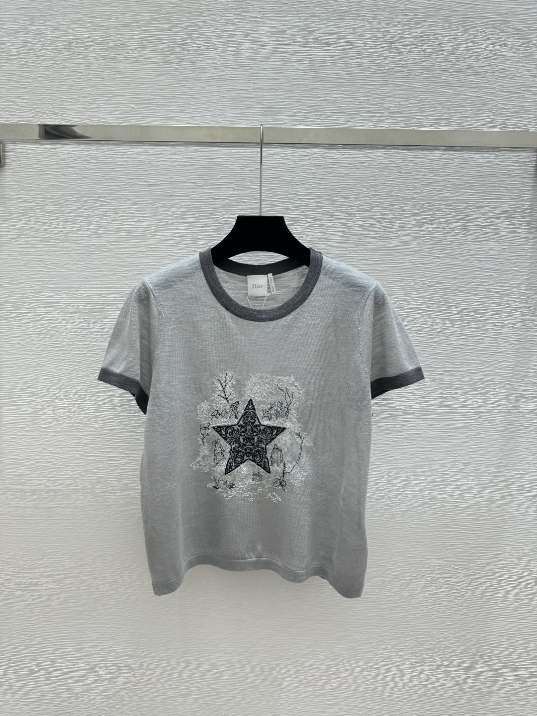 🆕D家🆕 春夏新款 撞色五角星圆领针织短袖颜色：灰色尺码：36.38.40